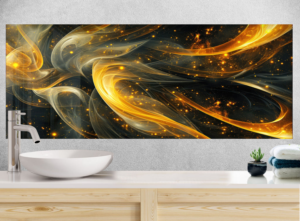 Golden Ember Luxurious - Tempered Glass Kitchen Backsplash-BacksplashArtworks
