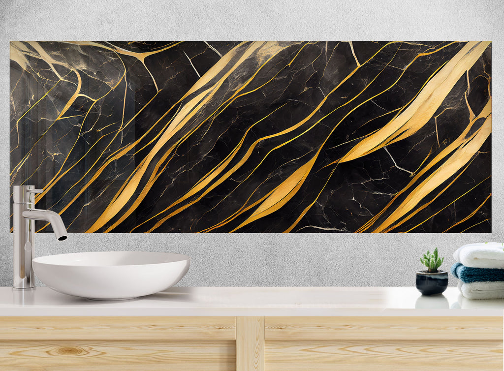 Golden Veins Luxurious - Glass Kitchen Backsplash-BacksplashArtworks