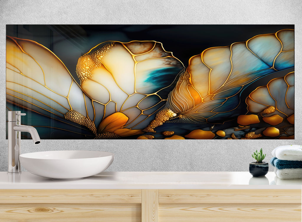 Golden Butterfly Elegance Luxurious - Glass Kitchen Backsplash-BacksplashArtworks