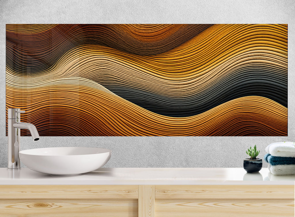 Golden Waves Luxurious - Glass Kitchen Backsplash-BacksplashArtworks