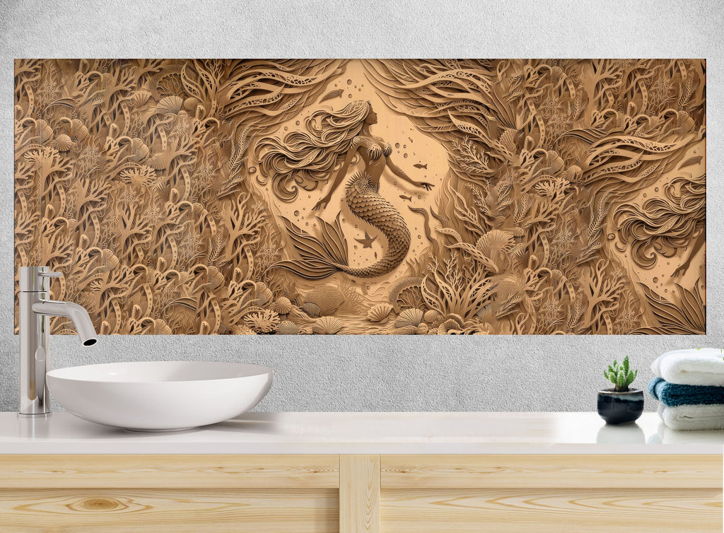 Sand Mermaid - Glass Kitchen Backsplash-BacksplashArtworks
