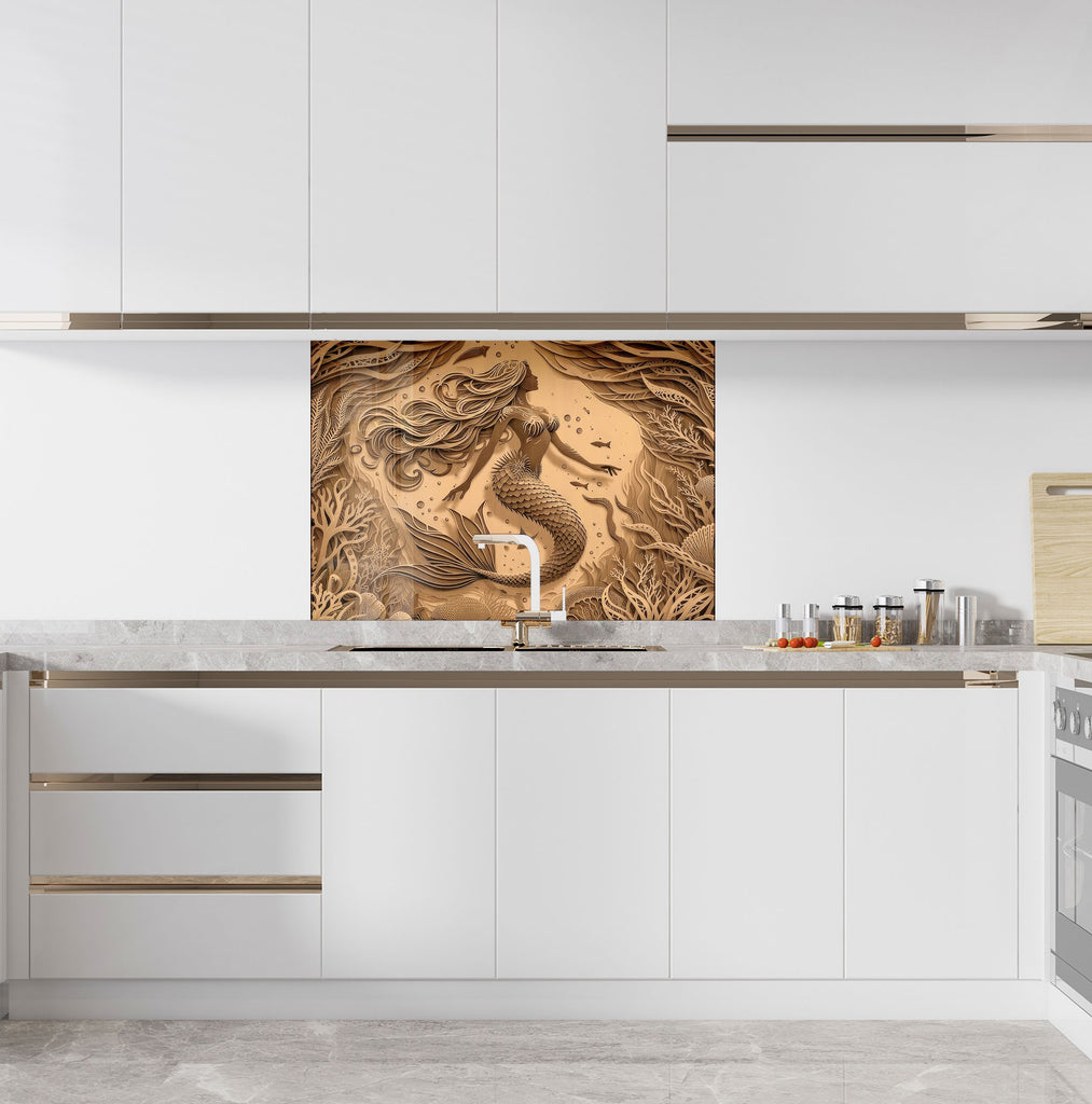 Sand Mermaid - Glass Kitchen Backsplash-BacksplashArtworks