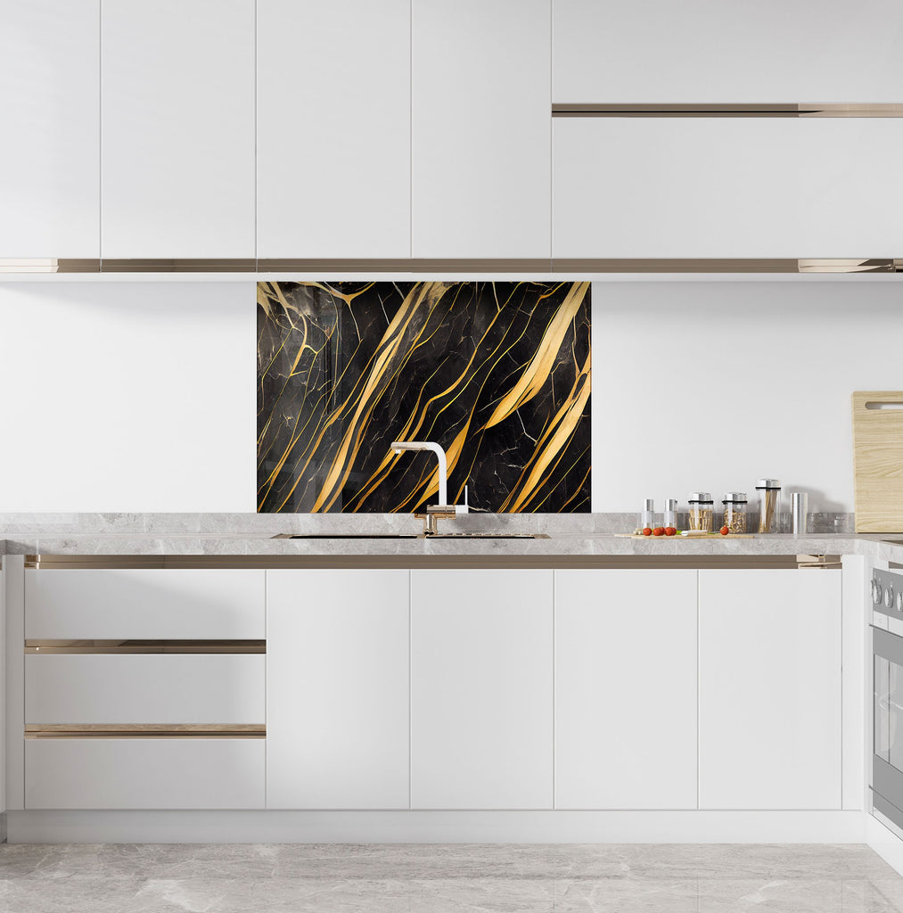 Golden Veins Luxurious - Glass Kitchen Backsplash-BacksplashArtworks