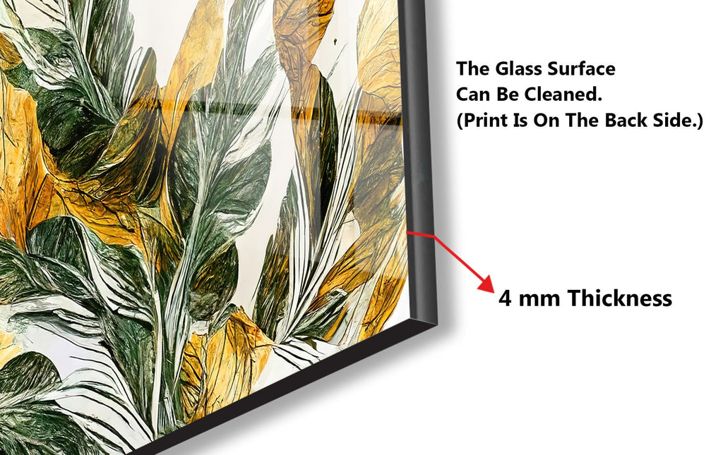 Golden Botanical Elegance Luxurious - Glass Kitchen Backsplash-BacksplashArtworks