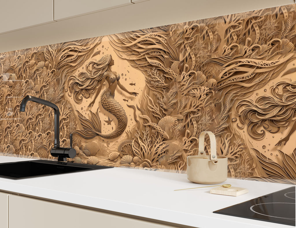 Sand Mermaid - Glass Kitchen Backsplash-BacksplashArtworks