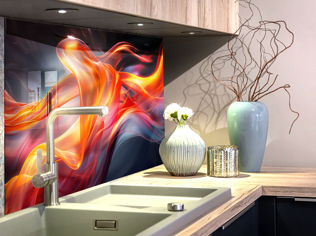 Flame Fusion Fiery - Glass Kitchen Backsplash-BacksplashArtworks