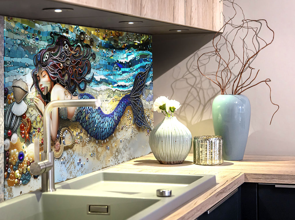 Enchanted Mermaid - Glass Kitchen Backsplash-BacksplashArtworks