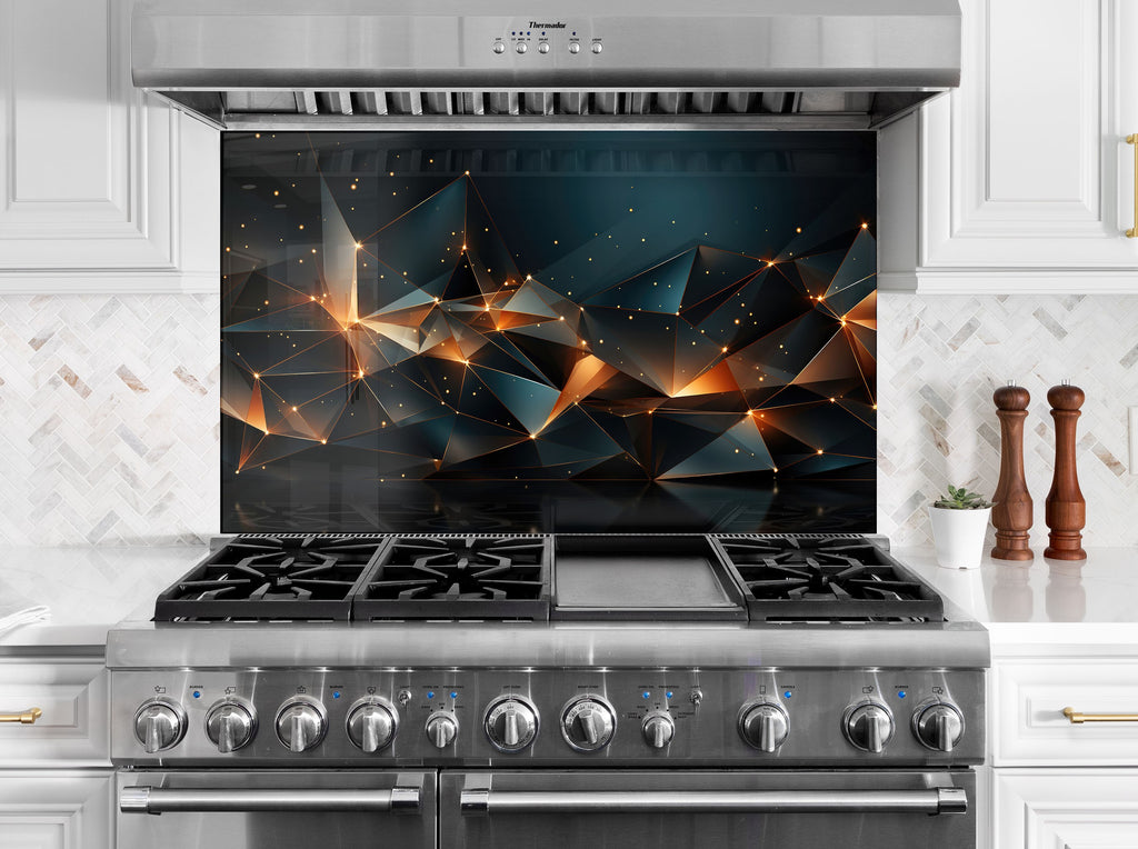 Cosmic Geometric Elegance - Glass Kitchen Backsplash-BacksplashArtworks