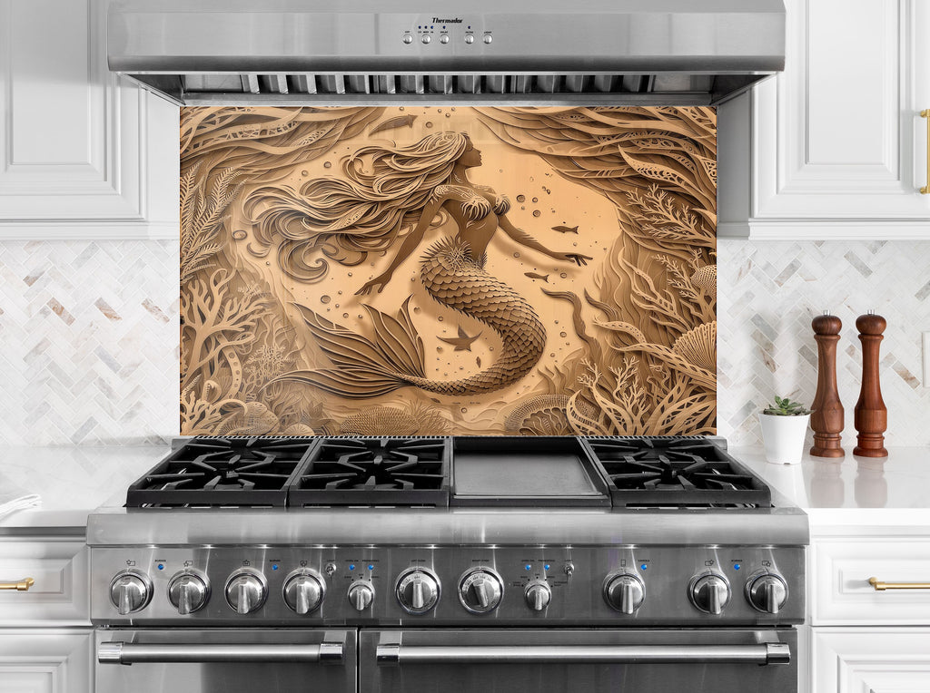 Sand Mermaid - Glass Kitchen Backsplash-BacksplashArtworks