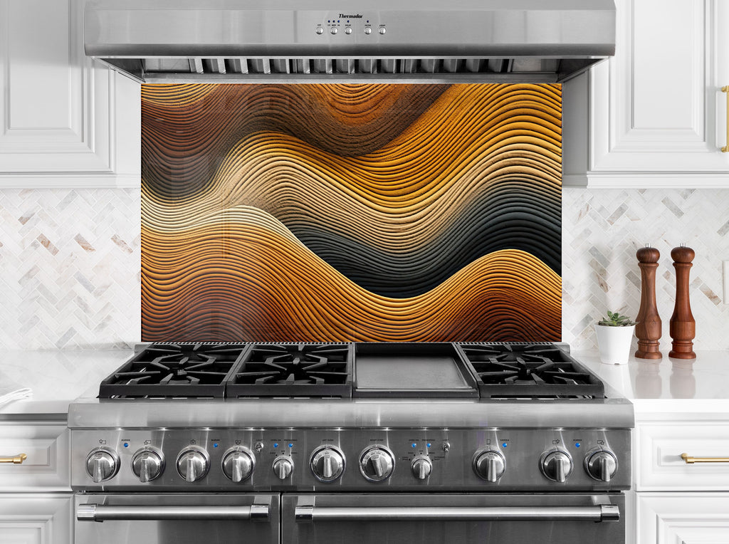 Golden Waves Luxurious - Glass Kitchen Backsplash-BacksplashArtworks