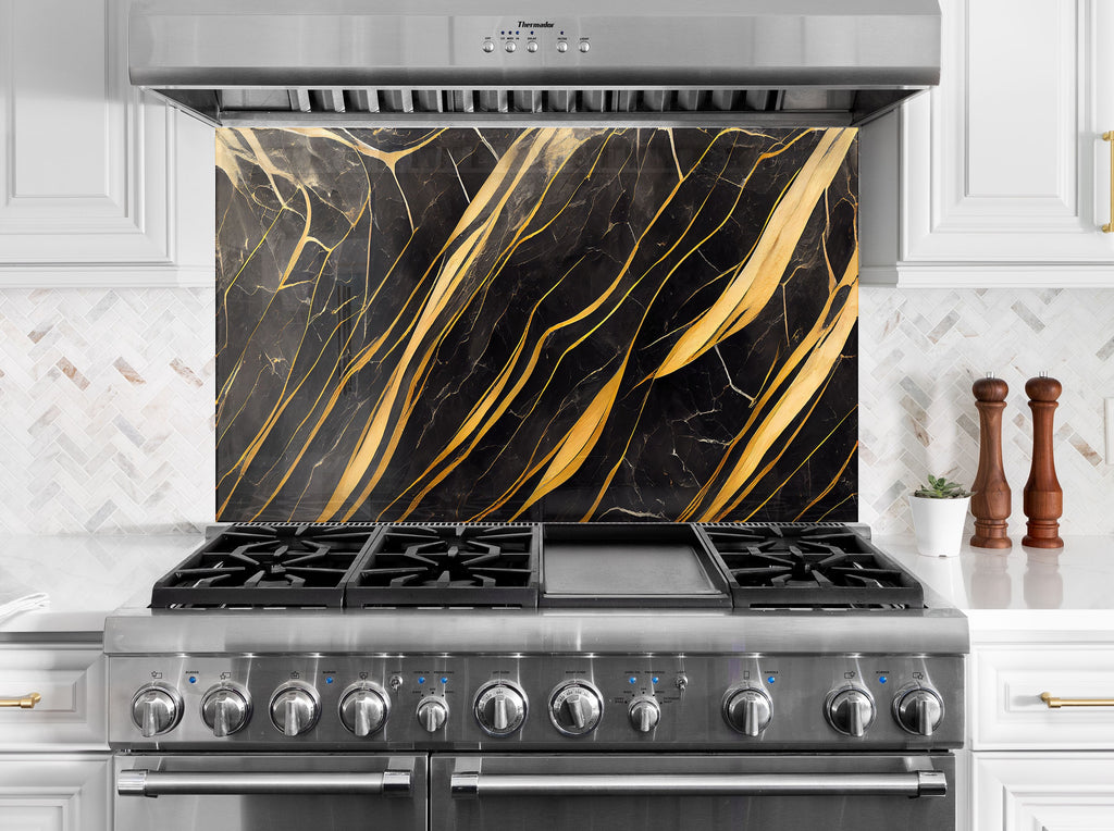 Golden Veins Luxurious - Glass Kitchen Backsplash-BacksplashArtworks