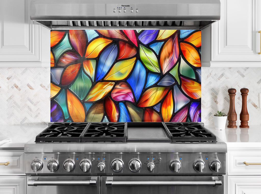 Vibrant Stained Glass Elegance - Glass Kitchen Backsplash-BacksplashArtworks