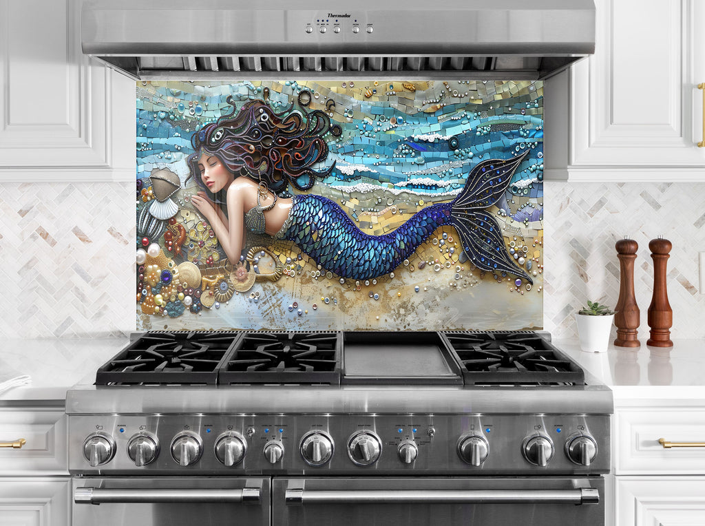 Enchanted Mermaid - Glass Kitchen Backsplash-BacksplashArtworks