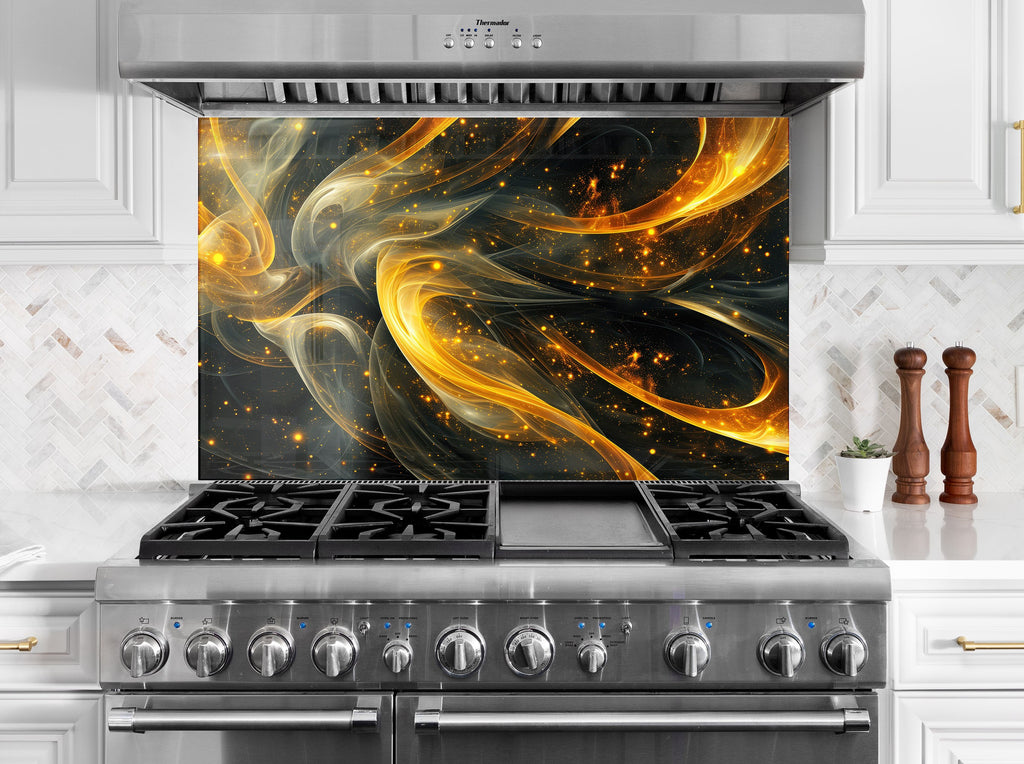 Golden Ember Luxurious - Tempered Glass Kitchen Backsplash-BacksplashArtworks