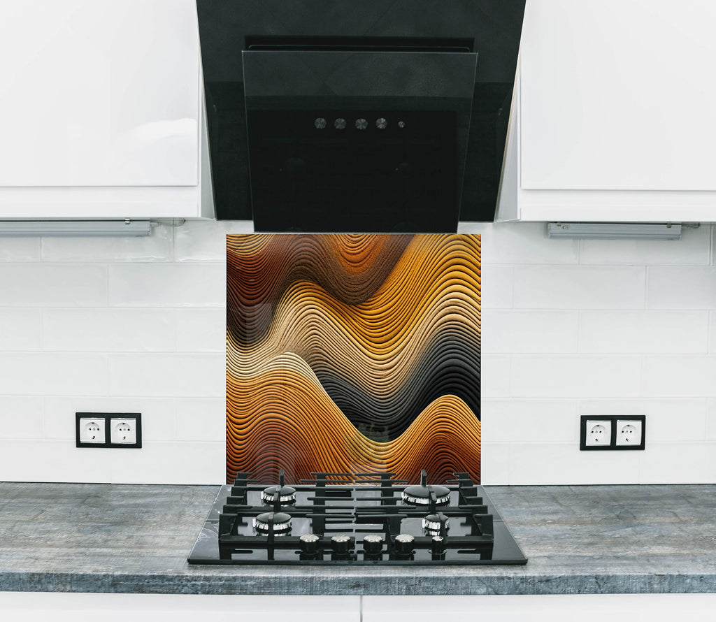 Golden Waves Luxurious - Glass Kitchen Backsplash-BacksplashArtworks