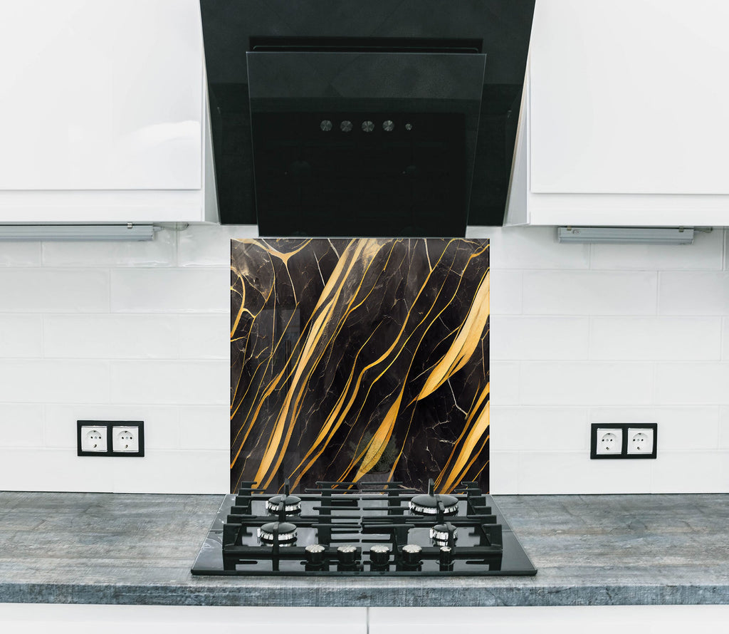 Golden Veins Luxurious - Glass Kitchen Backsplash-BacksplashArtworks