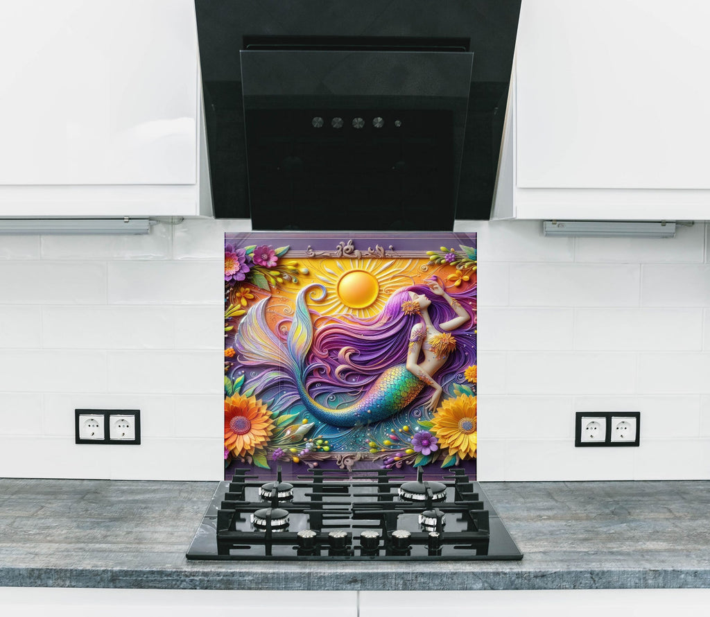Sunlit Mermaid - Glass Kitchen Backsplash-BacksplashArtworks