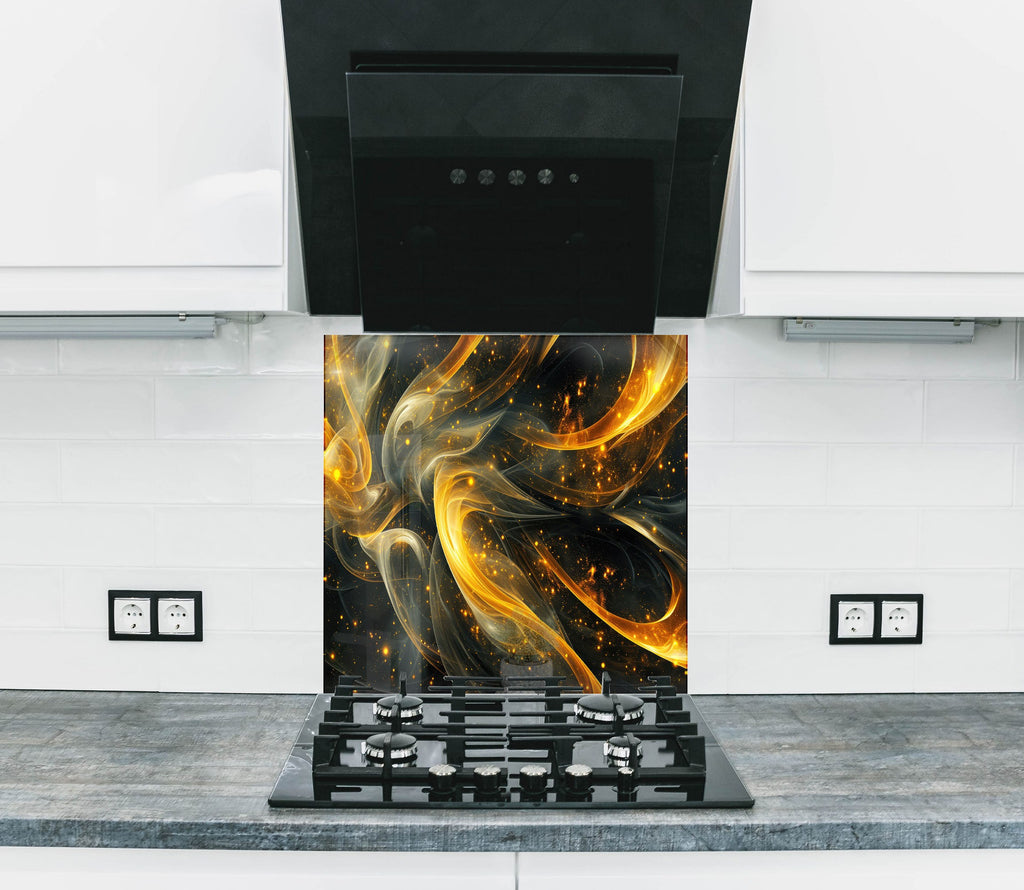 Golden Ember Luxurious - Tempered Glass Kitchen Backsplash-BacksplashArtworks