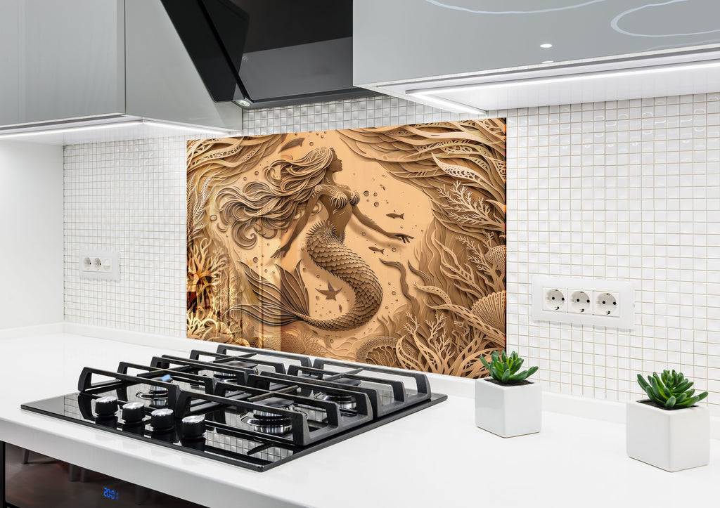 Sand Mermaid - Glass Kitchen Backsplash-BacksplashArtworks