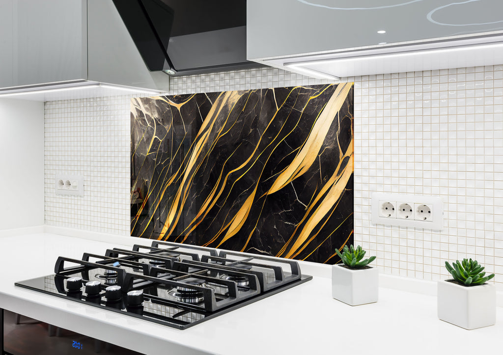 Golden Veins Luxurious - Glass Kitchen Backsplash-BacksplashArtworks