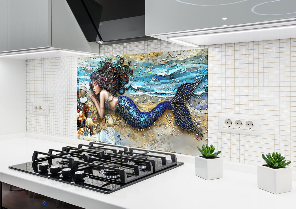 Enchanted Mermaid - Glass Kitchen Backsplash-BacksplashArtworks