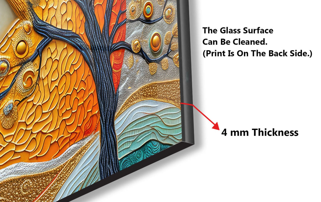 Mystical Sun & Tree - Glass Kitchen Backsplash-BacksplashArtworks