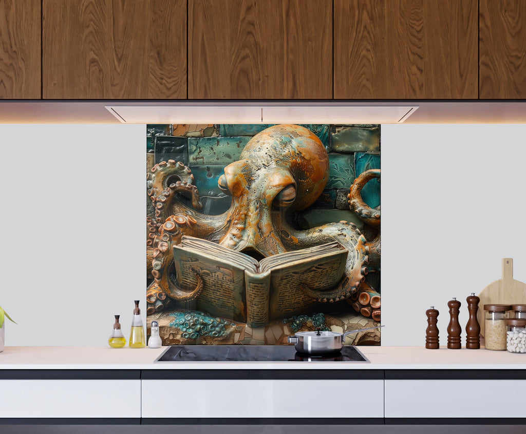Octopus Scholar – Glass Kitchen Backsplash-BacksplashArtworks