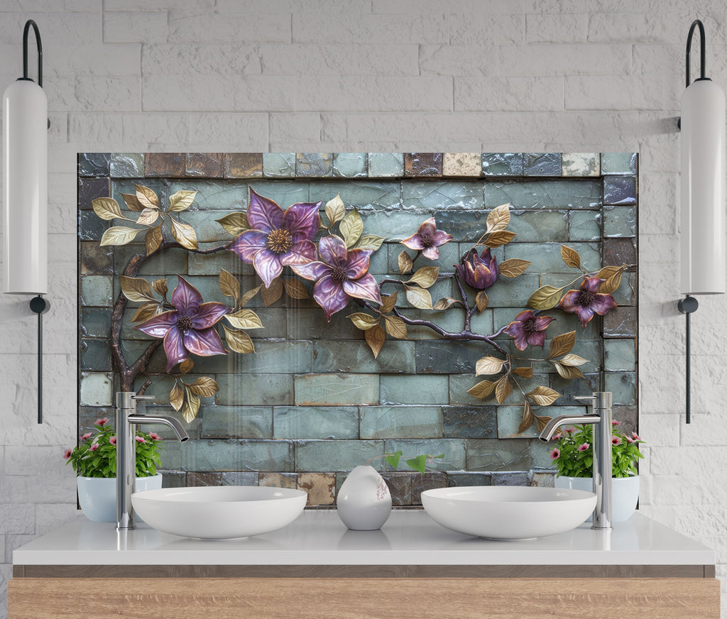 Rustic Floral Vine - Glass Kitchen Backsplash-BacksplashArtworks