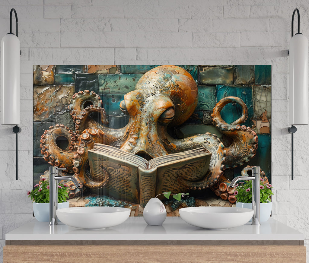 Octopus Scholar – Glass Kitchen Backsplash-BacksplashArtworks