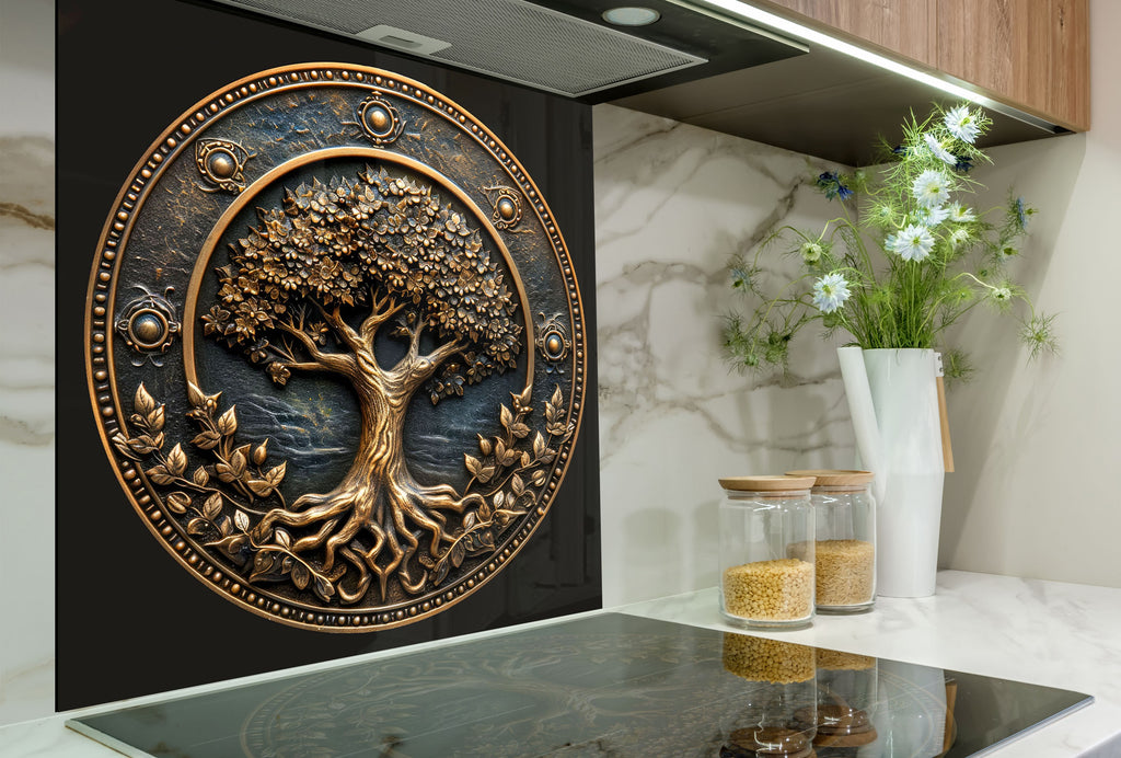 Brown Tree of Life - Tempered Glass Kitchen Backsplash-BacksplashArtworks