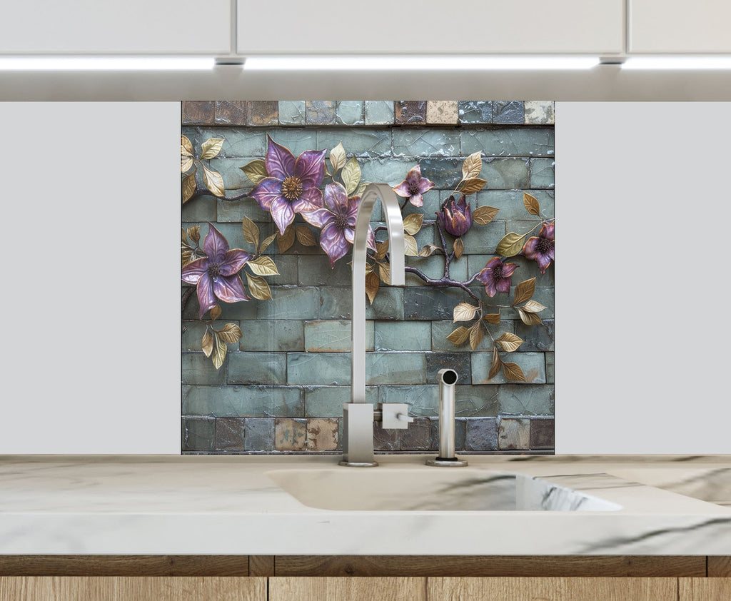 Rustic Floral Vine - Glass Kitchen Backsplash-BacksplashArtworks