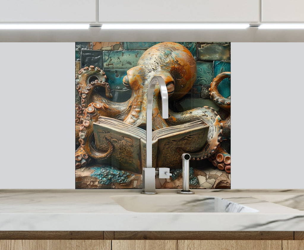 Octopus Scholar – Glass Kitchen Backsplash-BacksplashArtworks