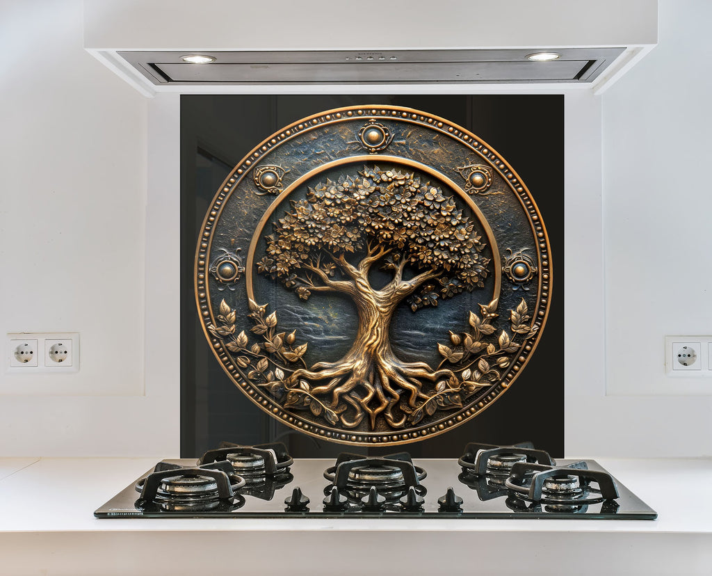 Brown Tree of Life - Tempered Glass Kitchen Backsplash-BacksplashArtworks