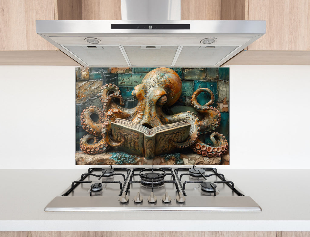 Octopus Scholar – Glass Kitchen Backsplash-BacksplashArtworks