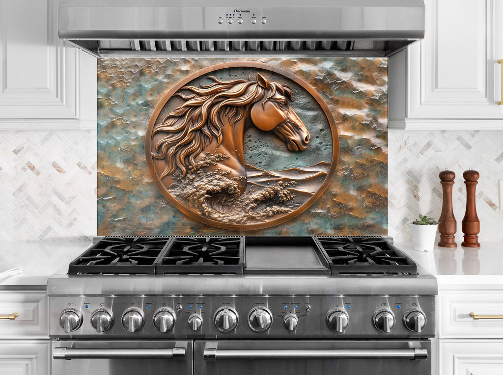 Bronze Stallion - Glass Kitchen Backsplash-BacksplashArtworks