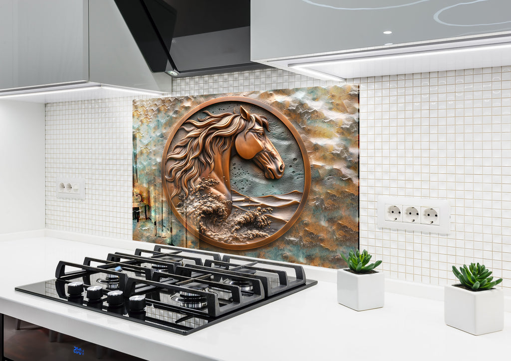 Bronze Stallion - Glass Kitchen Backsplash-BacksplashArtworks