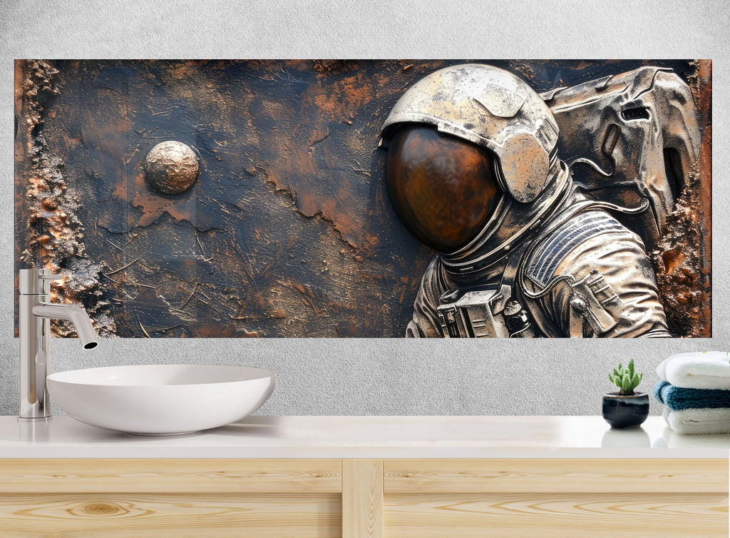 Astronaut in Space Glass Kitchen Backsplash – Galaxy Exploration Design-BacksplashArtworks
