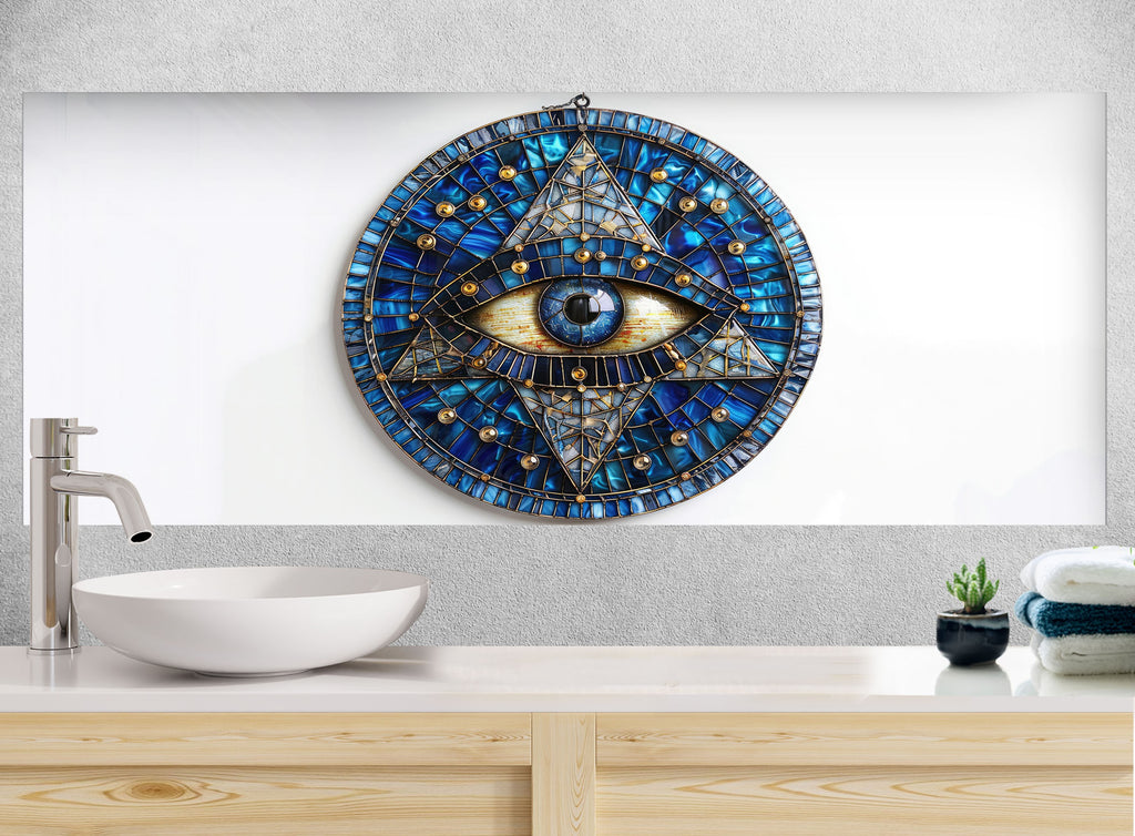 Mosaic Tempered Glass Kitchen Backsplash with Eye of Providence Design-BacksplashArtworks
