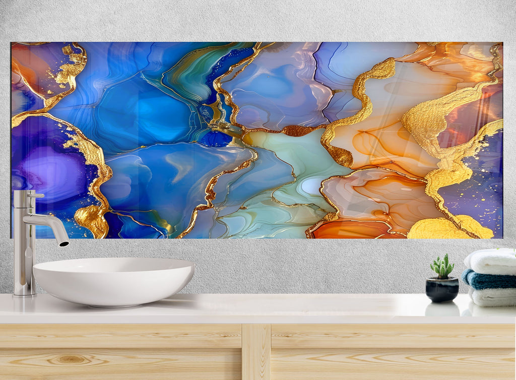 Vibrant Agate Gold Vein - Glass Kitchen Backsplash-BacksplashArtworks