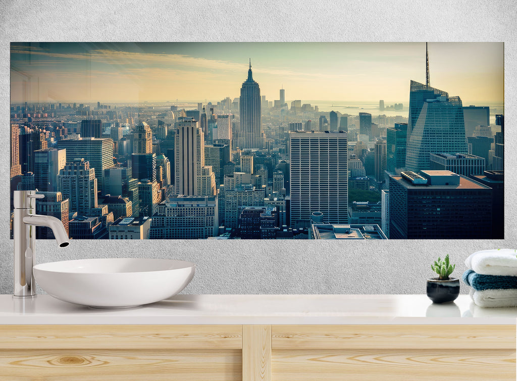Urban Skyline Cityscape Wall Art - Tempered Glass Kitchen Backsplash-BacksplashArtworks
