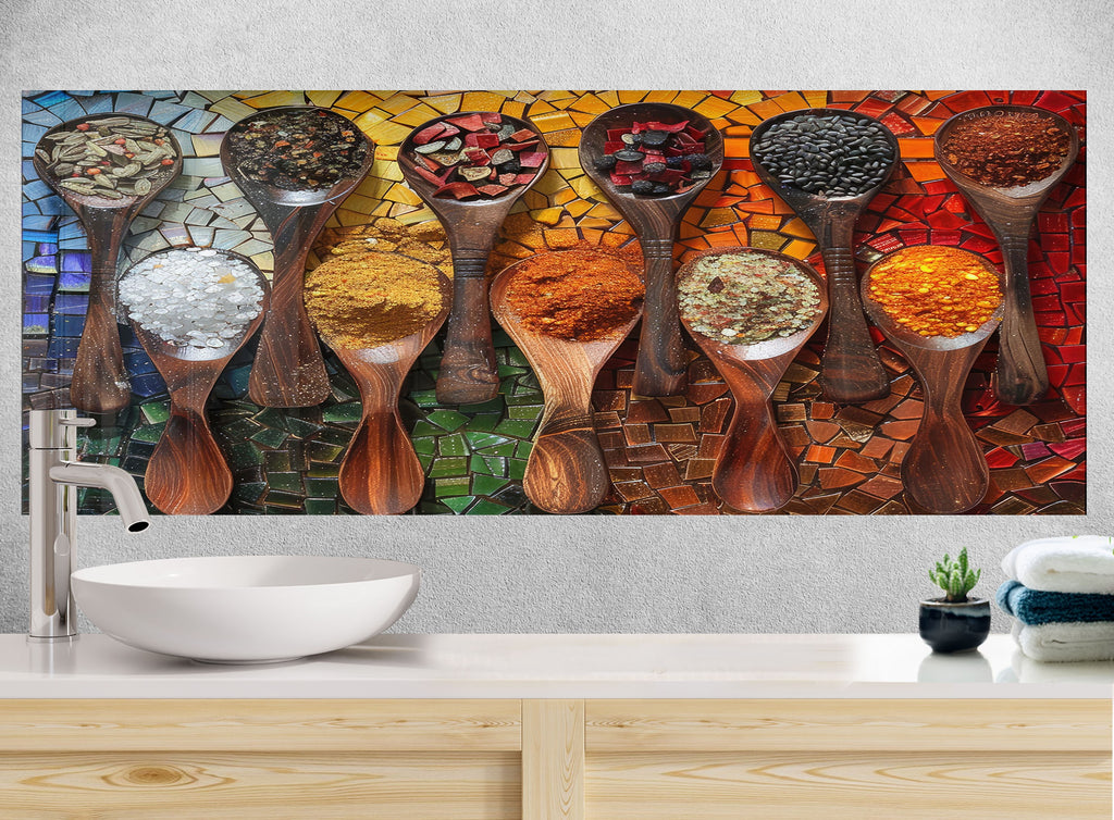 Rainbow Mosaic Spice - Glass Kitchen Backsplash-BacksplashArtworks