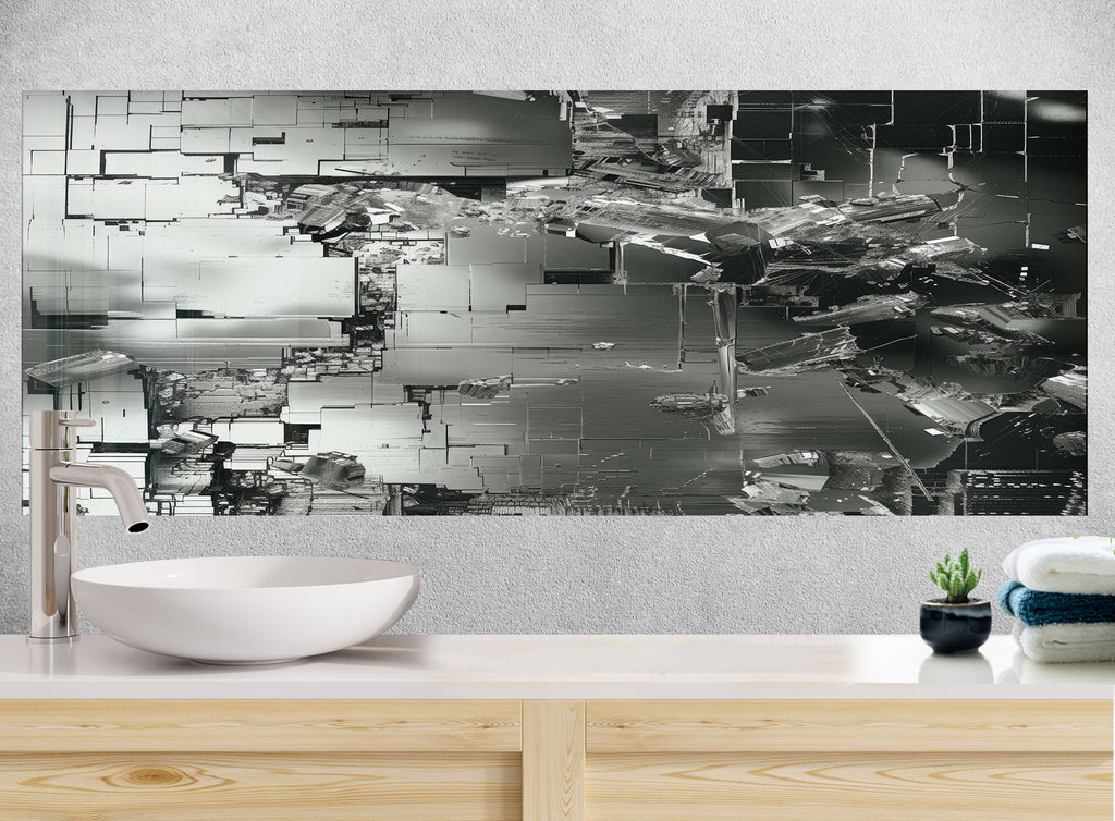 Futuristic Metallic - Glass Kitchen Backsplash-BacksplashArtworks