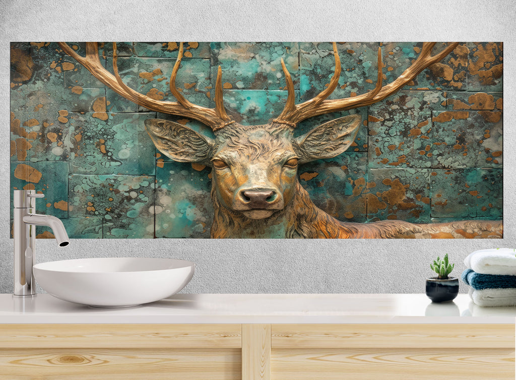 Noble Deer & Aged Copper Elegance - Glass Kitchen Backsplash-BacksplashArtworks