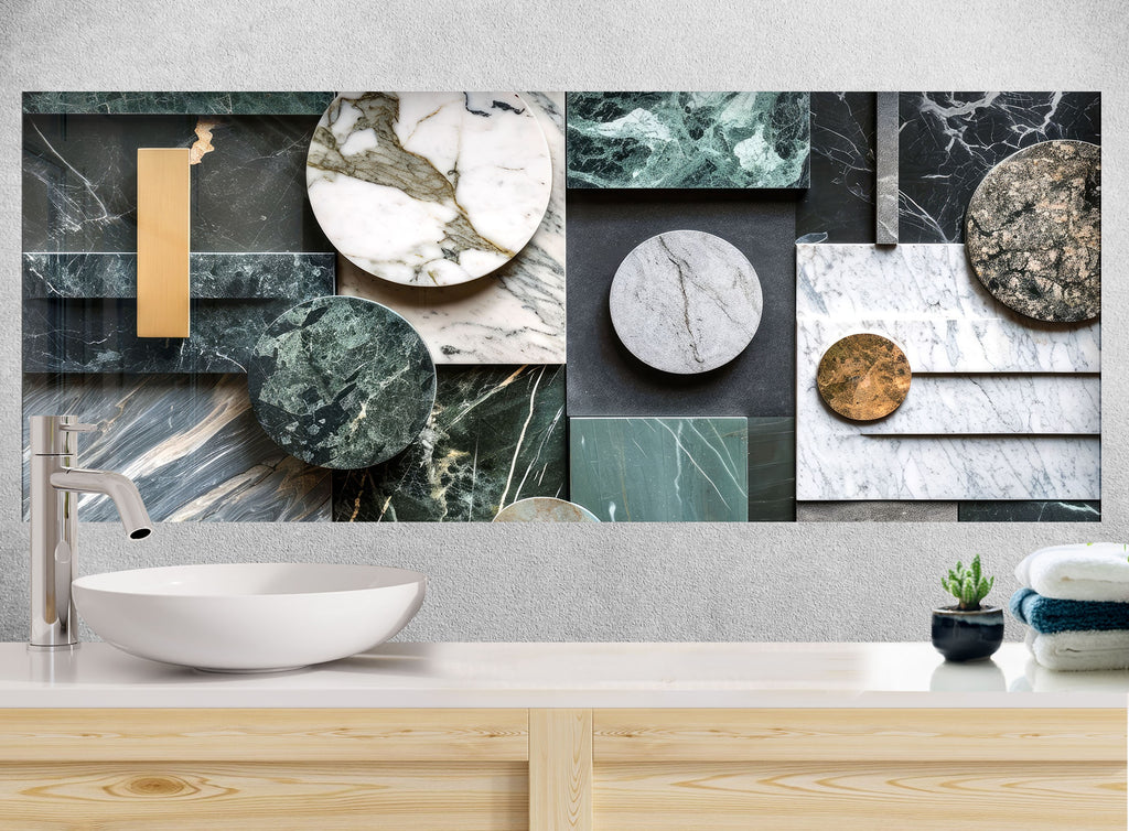 Modern Geometric Marble - Glass Kitchen Backsplash-BacksplashArtworks