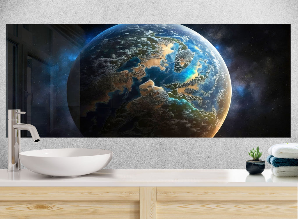 Galactic Earth View Wall Art - Tempered Glass Kitchen Backsplash-BacksplashArtworks