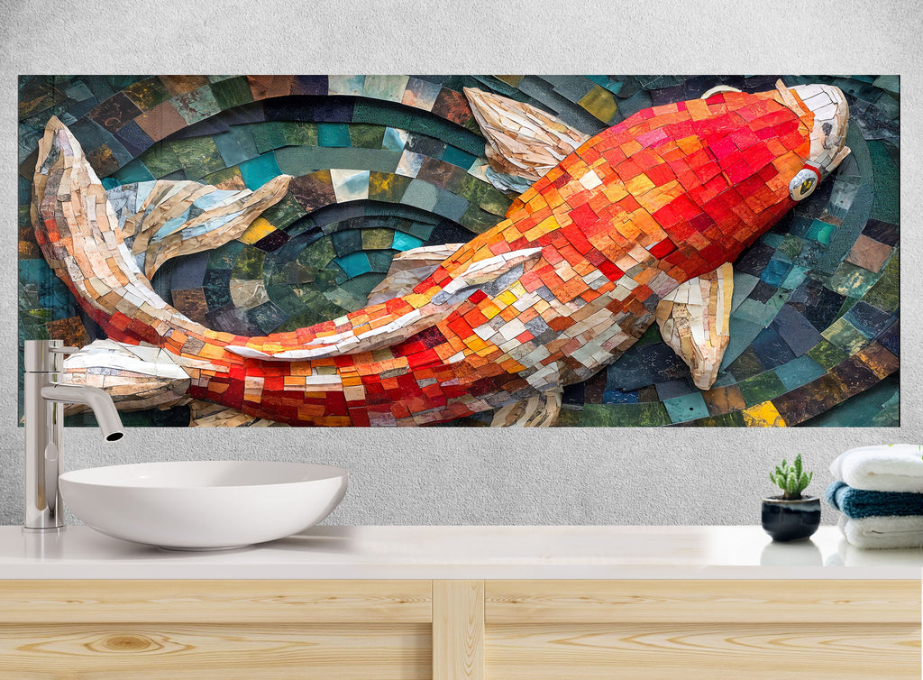 Mosaic Glass Kitchen Backsplash with Colorful Koi Fish Design-BacksplashArtworks