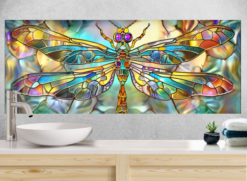 Stained Dragonfly- Glass Kitchen Backsplash-BacksplashArtworks