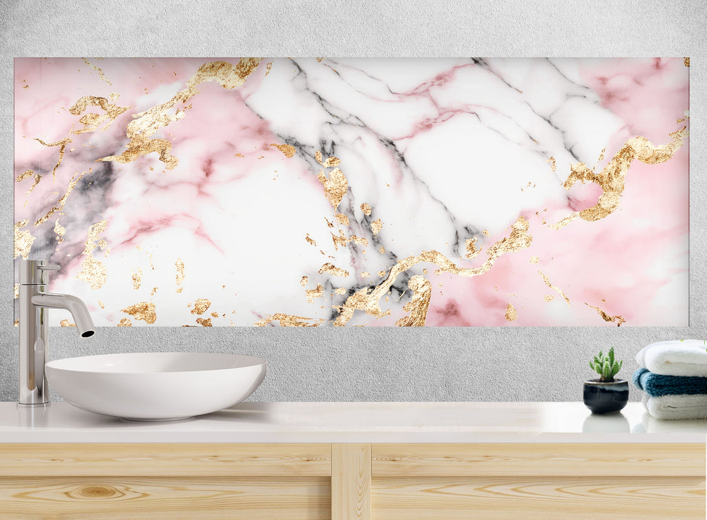 Pink & Gold Marble Elegance - Glass Kitchen Backsplash-BacksplashArtworks