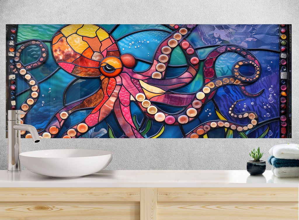 Stained Glass Octopus – Glass Kitchen Backsplash-BacksplashArtworks