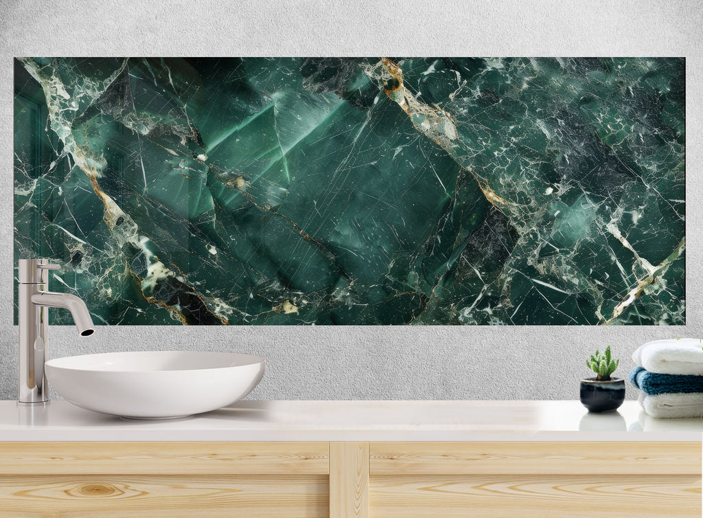 Forest Green Marble - Glass Kitchen Backsplash-BacksplashArtworks